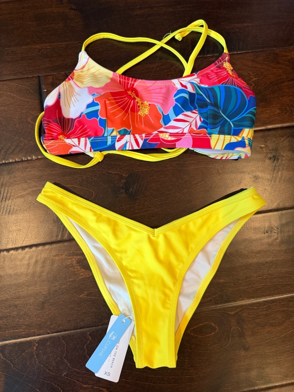 Cupshe Yellow Floral & Solid Bikini Set